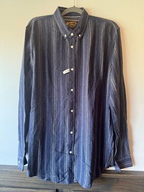 Johnny Bigg Blue Everett Stripe Linen Blend Button-Down Shirt XL NWT